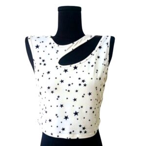 Rainbow Cut Out Crop Top, White with Black Stars